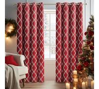 Melodieux Lot de 2 panneaux de rideaux marocains entièrement occultants à œillets pour chambre à coucher et salon - Isolation thermique avec doublure noire - 132,1 x 160 cm (l x L), rouge