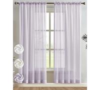 Melodieux Lot de 2 Panneaux de Rideaux Transparents en Mousseline de Soie avec Passe-Tringle pour Salon, Salle à Manger, décoration de Chambre à Coucher - 132,1 x 213,4 cm (l x L), Violet Clair