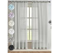 Melodieux Lot de 2 panneaux de rideaux transparents en mousseline de soie avec passe-tringle pour salon, salle à manger, décoration de chambre à coucher - 132,1 x 213,4 cm (l x L), gris argenté