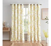 Melodieux Lot de 2 Rideaux à œillets décoratifs à Motif Floral de 160 cm de Long pour Salon, Ferme, Jaune Abricot, 132 x 160 cm