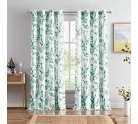 Melodieux Lot de 2 Rideaux à œillets décoratifs à Motif Floral de 160 cm de Long pour Salon, Ferme, Vert Abricot, 132 x 160 cm