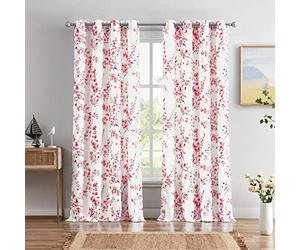 Melodieux Lot de 2 Rideaux à œillets décoratifs à Motif Floral pour Salon, Ferme, 132,1 x 243,8 cm, imprimé Floral Rose Abricot