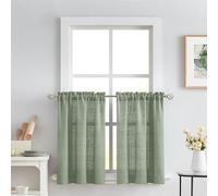 Melodieux Lot de 2 Rideaux Courts Semi-Transparents Vert Sauge de 91,4 cm de Long pour Petites fenêtres de Cuisine, café, Chambre à Coucher, Aspect Lin avec Passe-Tringle