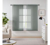 Melodieux Lot de 2 rideaux de fenêtre, pour système de rail, en voile transparent, passe-tringle, décoration pour chambre à coucher, gris fumé, 175 x 137 cm (H x l)