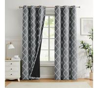 Melodieux Lot de 2 rideaux occultants marocains avec doublure noire et œillets pour salon, chambre à coucher - Isolation thermique - 106,7 x 243,8 cm (l x L), gris