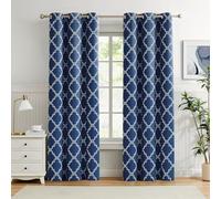 Melodieux Lot de 2 rideaux occultants marocains avec doublure noire et œillets pour salon, chambre à coucher - Isolation thermique - 106,7 x 243,8 cm (l x L), bleu marine