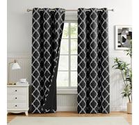 Melodieux Lot de 2 rideaux occultants marocains avec doublure noire et œillets pour salon, chambre à coucher - Isolation thermique - 106,7 x 243,8 cm (l x L), noir