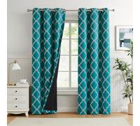 Melodieux Lot de 2 rideaux occultants marocains avec doublure noire et œillets pour salon, chambre à coucher - Isolation thermique - 106,7 x 243,8 cm (l x L), bleu sarcelle
