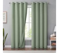Melodieux Lot de 2 Rideaux occultants rustiques en Lin pour Salon, Chambre à Coucher, Rideaux occultants à Isolation Thermique avec œillets, 127 x 243 cm, Vert