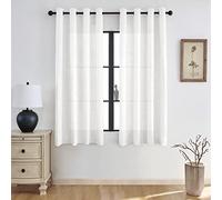 Melodieux Lot de 2 Rideaux Opaques avec œillets - Aspect Lin - Blanc - 210 x 140 cm - Modernes - pour fenêtre de Chambre à Coucher, Salon, Chambre d'enfant