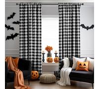 Melodieux Lot de 2 rideaux semi-rideaux à carreaux en coton texturé avec passe-tringle, pour salon, chambre à coucher, style rustique et ferme, noir, 132 x 160 cm