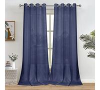 Melodieux Lot de 2 Rideaux Semi-Transparents en Lin avec œillets pour Salon, Chambre à Coucher, 132,1 x 243,8 cm, Bleu Marine