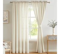 Melodieux Lot de 2 Voilages Rideaux de Porte Chambre Intérieur Verticales à Oeillets pour Salon Moderne (Beige, L 140 x H 260cm)