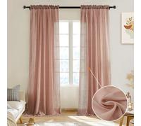 Melodieux Lot de 2 voilages Rose pâle de 160 cm de Long pour Chambre à Coucher, Rideaux élégants en Coton froissé et Lin froissé avec Passe-Tringle pour Salon, 132 x 160 cm (l x L), Rose pâle