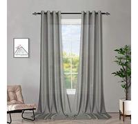 Melodieux Lot de 2 voilages Semi-Transparents en Faux Lin pour Chambre à Coucher, Salon, fenêtre - Gris 140 x 137 cm