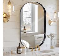 Melodieux Miroir de Vanité de Salle de Bain Noir pour Mur, 60x90 cm Miroir Mural Ovale avec Cadre en Métal, Miroir Décoratif pour Chambre à Coucher, Salon, Entrée, Horizontalement ou Verticalement