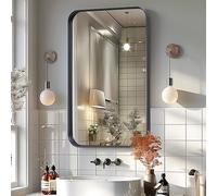 Melodieux Miroir de Vanité Noir pour Salle de Bain en Métal Cadré Rectangulaire, 50x75 cm Miroir Mural Décoratif pour Chambre, Salon, Entrée Horizontalement ou Verticalement