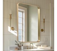 Melodieux Miroir mural 50 x 75 cm, couleur or, miroir rectangulaire à suspendre au mur, horizontal ou vertical, pour chambre à coucher, salon, couloir