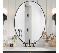 Melodieux Miroir mural ovale 51 x 71 cm - Noir - Cercle à suspendre - Miroir mural décoratif pour salle de bain, salon, couloir
