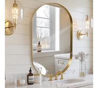 Melodieux Miroir mural ovale - 55 x 75 cm - Doré - Miroir décoratif à suspendre au mur - Horizontal ou vertical - Pour chambre à coucher, salon, couloir