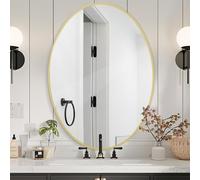 Melodieux Miroir mural ovale - 61 x 91 cm - Doré - Rond - À suspendre - Miroir cosmétique décoratif à suspendre - Pour salle de bain, salon, couloir