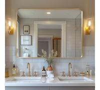 Melodieux Miroir mural 75 x 100 cm Doré Miroir rectangulaire Miroir de salle de bain Miroir décoratif à suspendre au mur horizontal ou vertical pour chambre à coucher, salon, couloir