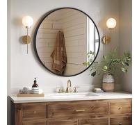 Melodieux Miroir Mural Rond 60 cm Noir à Suspendre pour Salle de Bain, Salon, Couloir