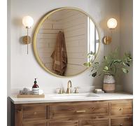 Melodieux Miroir Mural Rond à Suspendre - 76 cm - Doré - pour Salle de Bain, Salon, Couloir