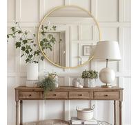 Melodieux Miroir Mural Rond de 80 cm - Cercle doré - À Suspendre - pour Salle de Bain, Couloir, Chambre à Coucher, Salon