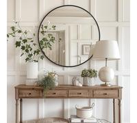 Melodieux Miroir Mural Rond de 80 cm - Noir - À Suspendre - pour Salle de Bain, Couloir, Chambre à Coucher, Salon