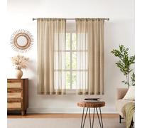 Melodieux Rideau Beige - Voilage Lot de 2 Rideaux Lin Naturel Effet 140 x 175 Décoration Maison Chambre & Hôtel pour Petites Fenêtres Draperies Souple à Oeillet Romantique