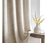 Melodieux Rideau Linenlook Semi-Transparent Voilage à Galon fronceur, Beige 140x260 cm
