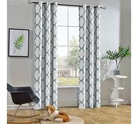 Melodieux Rideau occultant tendance marocain à œillets pour salon/chambre à coucher, 106,7 x 213,4 cm, blanc cassé/bleu sarcelle poussiéreux (1 panneau)