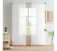 Melodieux Rideau Voilage Blanc Rideaux Salon, Rideau Rail, Lot de 2, 140x260cm