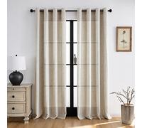 Melodieux Rideau Voilage - Voilage Beige Linenlook, Lot de 2, 140x245cm, Semi-Transparent Rideaux à Oeillets pour Chambre Salle à Manger