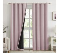 Melodieux Rideaux 100 % occultants - Rideaux à isolation thermique texturée en lin avec revers noir à 3 couches et œillets de 4,1 cm, 132,1 x 274,3 cm pour chambre/salon (rose, 2 panneaux)