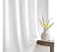 Melodieux Rideaux 210cm de long avec ruban fronceur - Blancs aspect lin, rideaux déco chambre semi-transparents, rideau occultant pour système de rail, couloir, lot de 2, H210 x L140cm