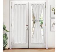 Melodieux Rideaux de porte semi-transparents de 183 cm de long, aspect lin avec passe-tringle pour fenêtre coulissante en verre, blanc, 132 x 183 cm, 2 panneaux