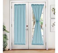 Melodieux Rideaux de porte semi-transparents de 183 cm de long, aspect lin avec passe-tringle pour fenêtre coulissante en verre, bleu, 132 x 183 cm, 2 panneaux