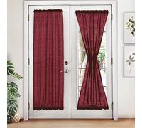 Melodieux Rideaux de porte semi-transparents de 183 cm de long, aspect lin avec passe-tringle pour fenêtre coulissante en verre, bordeaux, 132 x 183 cm, 2 panneaux