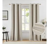 Melodieux Rideaux entièrement occultants texturés en lin pour chambre à coucher, salon, rideaux élégants à isolation thermique avec œillets, économie d'énergie, 106,7 x 160 cm, beige (2 panneaux)