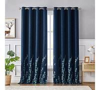Melodieux Rideaux occultants en Imitation Lin avec Broderie Florale pour Salon, Chambre à Coucher, sans Bruit, 132 x 213 cm (1 Panneau)