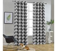 Melodieux Rideaux occultants Tendance à Chevrons pour Salon, Salle à Manger, Chambre à Coucher, à œillets, insonorisants, à Isolation Thermique, 132,1 x 243,8 cm (l x L), Gris, 1 Panneau