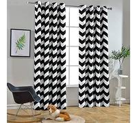 Melodieux Rideaux occultants Tendance à Chevrons pour Salon, Salle à Manger, Chambre à Coucher, à œillets, insonorisants, à Isolation Thermique, 132,1 x 243,8 cm (l x L), Noir et Blanc, 1 Panneau