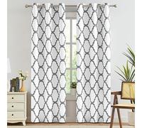 Melodieux Rideaux occultants Tendance marocains à Isolation Thermique avec œillets pour Salon, 106,7 x 243,8 cm, Blanc cassé/Gris (2 Panneaux)
