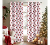 Melodieux Rideaux occultants Tendance marocains à Isolation Thermique avec œillets pour Salon, 106,7 x 243,8 cm, Blanc cassé/Rouge (2 Panneaux)