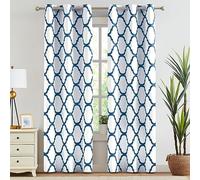 Melodieux Rideaux occultants Tendance marocains à Isolation Thermique avec œillets pour Salon, 106,7 x 243,8 cm, Blanc cassé/Bleu Roi (2 Panneaux)
