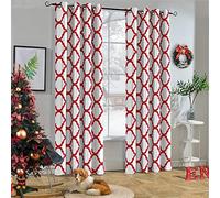 Melodieux Rideaux occultants Tendance marocains à Isolation Thermique avec œillets pour Salon, 132,1 x 243,8 cm, Blanc cassé/Rouge (1 Panneau)