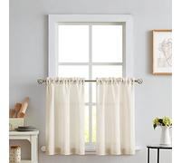 Melodieux Rideaux semi-transparents beige de 91,4 cm de long pour cuisine, café, chambre à coucher, petites fenêtres, aspect lin avec passe-tringle, 2 panneaux