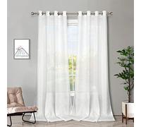 Melodieux Rideaux Semi-Transparents Blancs de 160 cm de Long pour Petites fenêtres, Salon, Chambre à Coucher, voilages rustiques à œillets, 106,7 x 160 cm (2 Panneaux)